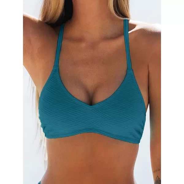 imageCUPSHE Bikini Top for Women Bathing Suit Criss Cross Self Tie Spaghetti Straps V NeckTeal