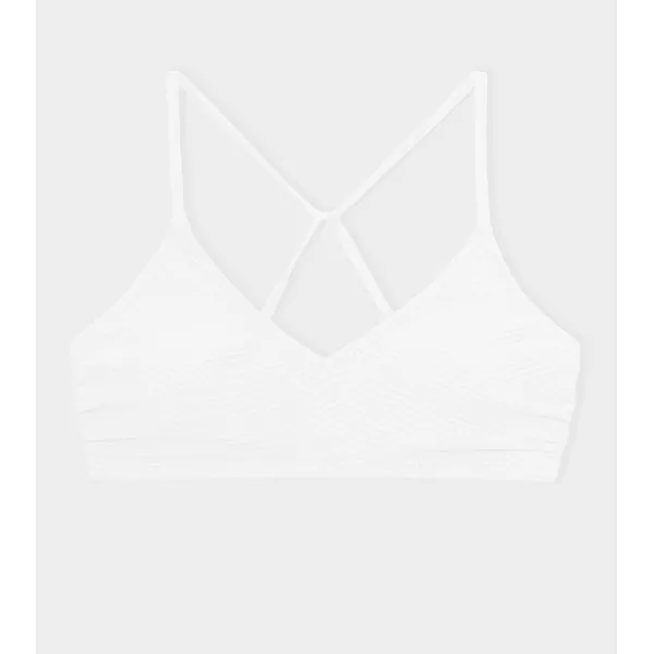 imageCUPSHE Bikini Top for Women Bathing Suit Criss Cross Self Tie Spaghetti Straps V NeckWhite