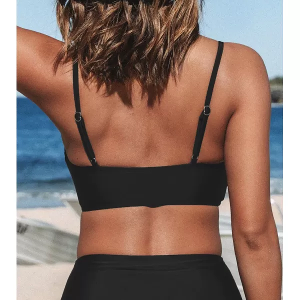 imageCUPSHE Bikini Top for Women Bathing Suit V Neck Adjustable Spaghetti Straps Twist FrontBlack