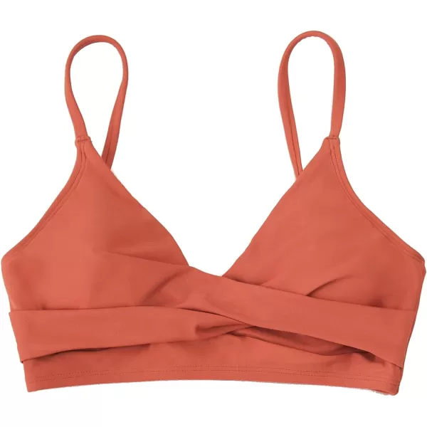 imageCUPSHE Bikini Top for Women Bathing Suit V Neck Adjustable Spaghetti Straps Twist FrontBrick Red