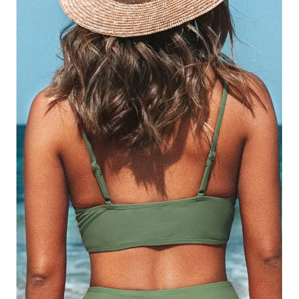 imageCUPSHE Bikini Top for Women Bathing Suit V Neck Adjustable Spaghetti Straps Twist FrontDark Green