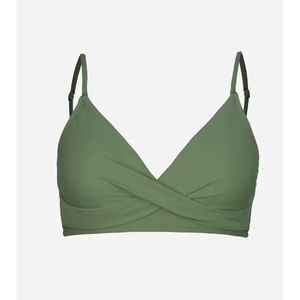 imageCUPSHE Bikini Top for Women Bathing Suit V Neck Adjustable Spaghetti Straps Twist FrontDark Green