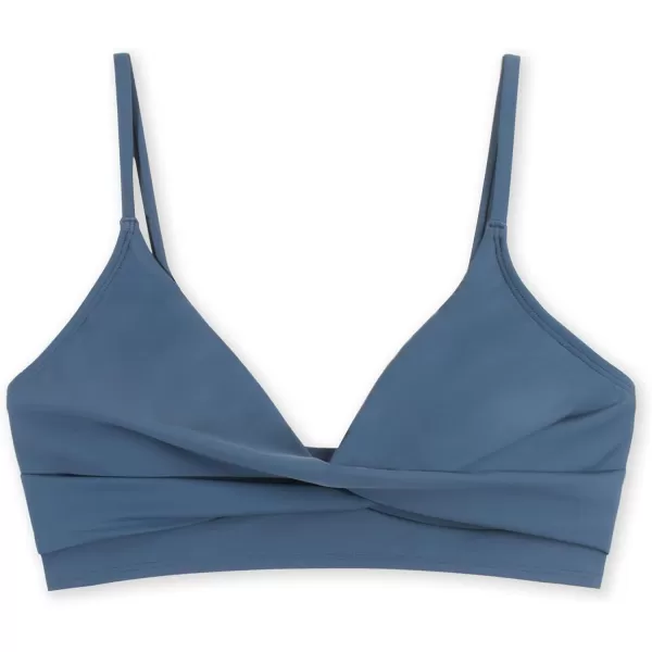 imageCUPSHE Bikini Top for Women Bathing Suit V Neck Adjustable Spaghetti Straps Twist FrontMarble Blue