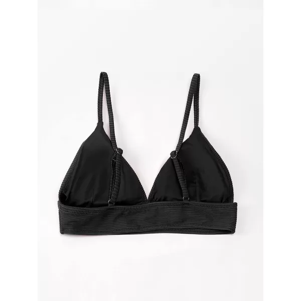 imageCUPSHE Bikini Top for Women Swimsuit V Neck Ribbed Adjustable Spaghetti Straps Bathing SuitBlack