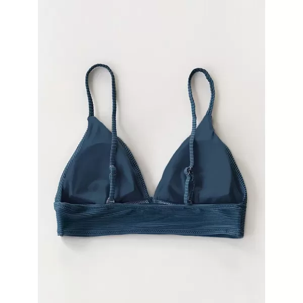 imageCUPSHE Bikini Top for Women Swimsuit V Neck Ribbed Adjustable Spaghetti Straps Bathing SuitNavy