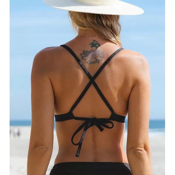 imageCUPSHE Bikini Top for Women Triangle Swimsuit Top V Neck Crisscross Self Tie Bathing Suit Zebra TextureBlack