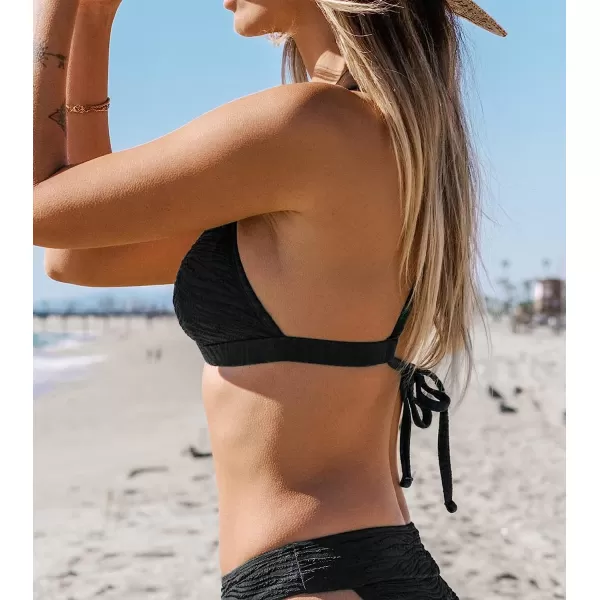 imageCUPSHE Bikini Top for Women Triangle Swimsuit Top V Neck Crisscross Self Tie Bathing Suit Zebra TextureBlack
