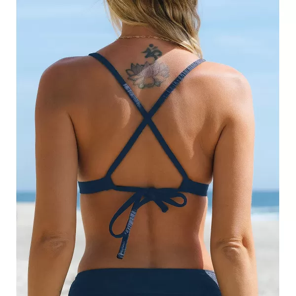 imageCUPSHE Bikini Top for Women Triangle Swimsuit Top V Neck Crisscross Self Tie Bathing Suit Zebra TextureDark Blue