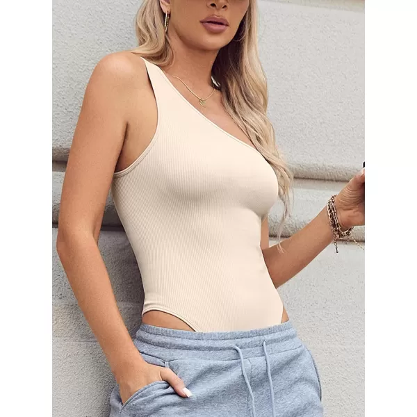imageCUPSHE Bodysuit for Women Tummy Control Shapewear Sleeveless OneShoulder Neck Slimmer Body Shaper Tank TopOffwhite