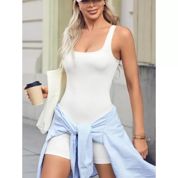 imageCUPSHE Bodysuit for Women Tummy Control Shapewear Sleeveless Square Neck Short Pants Slimmer Body Shaper Tank TopBlack
