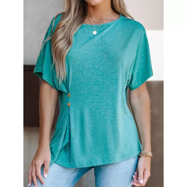 imageCUPSHE Cinched Flare Sleeve Tee Shirts Boat Neck Tops CasualGreen