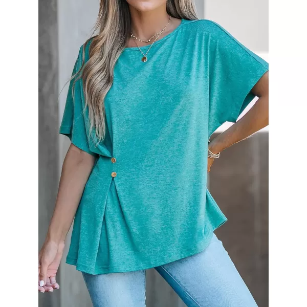 imageCUPSHE Cinched Flare Sleeve Tee Shirts Boat Neck Tops CasualGreen