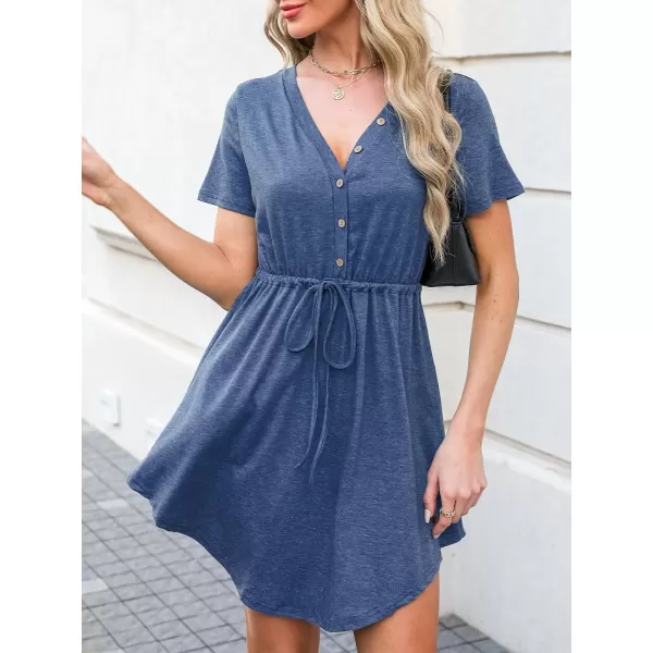 imageCUPSHE Drawstring VNeck Mini Dress Short Sleeves ButtonFront Dresses Casual SummerBlue