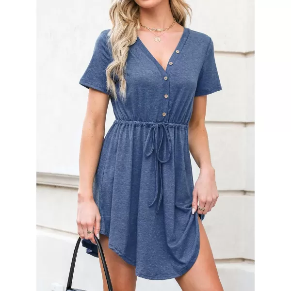 imageCUPSHE Drawstring VNeck Mini Dress Short Sleeves ButtonFront Dresses Casual SummerBlue
