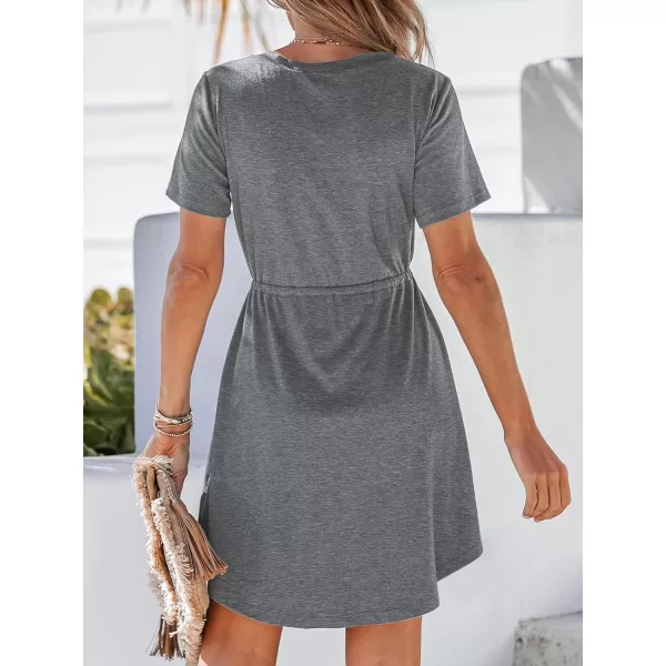 imageCUPSHE Drawstring VNeck Mini Dress Short Sleeves ButtonFront Dresses Casual SummerGrey