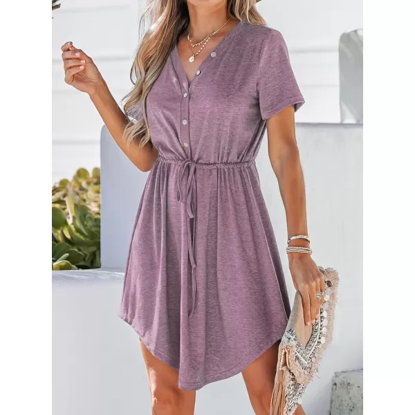 imageCUPSHE Drawstring VNeck Mini Dress Short Sleeves ButtonFront Dresses Casual SummerMaroon