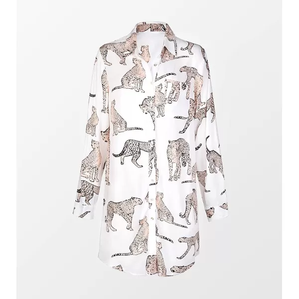 imageCUPSHE Dress Button Down Shirt Dress Long Sleeve Blouse Top Leopard PrintWhite