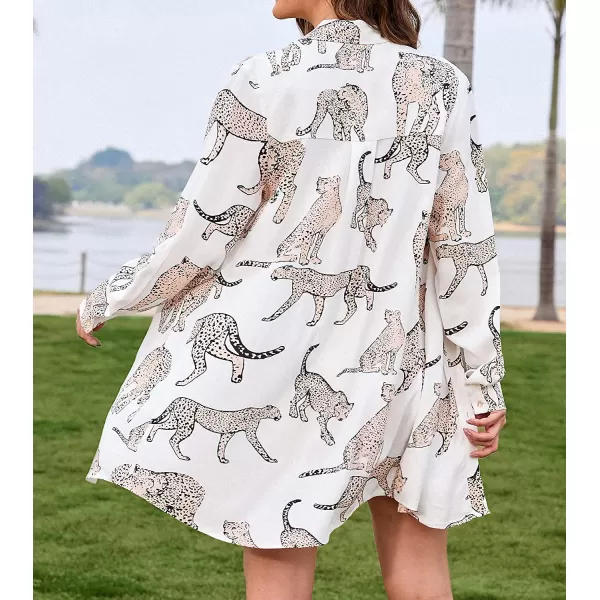 imageCUPSHE Dress Button Down Shirt Dress Long Sleeve Blouse Top Leopard PrintWhite