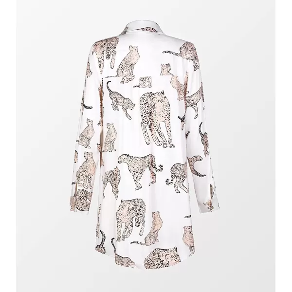 imageCUPSHE Dress Button Down Shirt Dress Long Sleeve Blouse Top Leopard PrintWhite