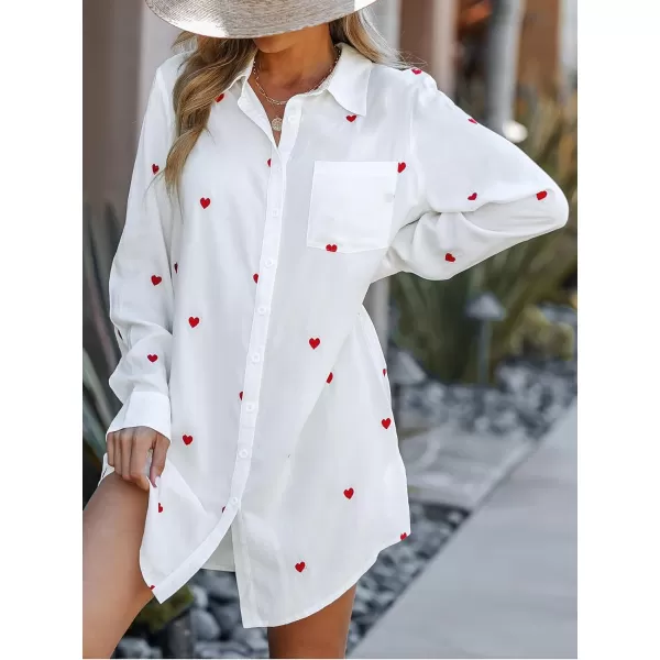 imageCUPSHE Dress Button Down Shirt Dress Long Sleeve Blouse Top Leopard PrintWhite Heart