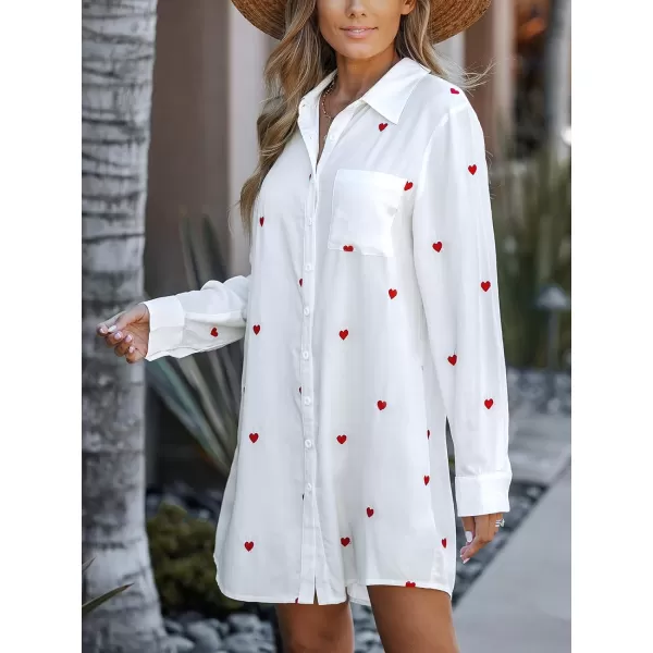 imageCUPSHE Dress Button Down Shirt Dress Long Sleeve Blouse Top Leopard PrintWhite Heart
