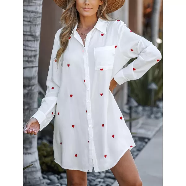 imageCUPSHE Dress Button Down Shirt Dress Long Sleeve Blouse Top Leopard PrintWhite Heart