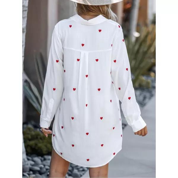 imageCUPSHE Dress Button Down Shirt Dress Long Sleeve Blouse Top Leopard PrintWhite Heart