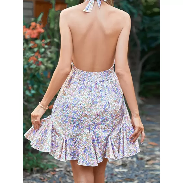 imageCUPSHE Dress for Women A Shape Dresses Halter Mini Length Ruching Waist Ditsy Floral PrintMulticoloured