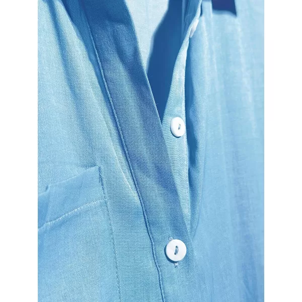 imageCUPSHE Dress for Women Bell Short Sleeve Button Down Dress V Neck Casual Shirt DressesBlue