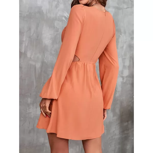 imageCUPSHE Dress for Women Long Sleeve Midi Length Cut Out V Neck Plunge Zipper EyeletOrange