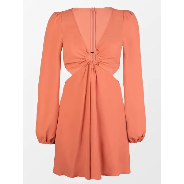imageCUPSHE Dress for Women Long Sleeve Midi Length Cut Out V Neck Plunge Zipper EyeletOrange