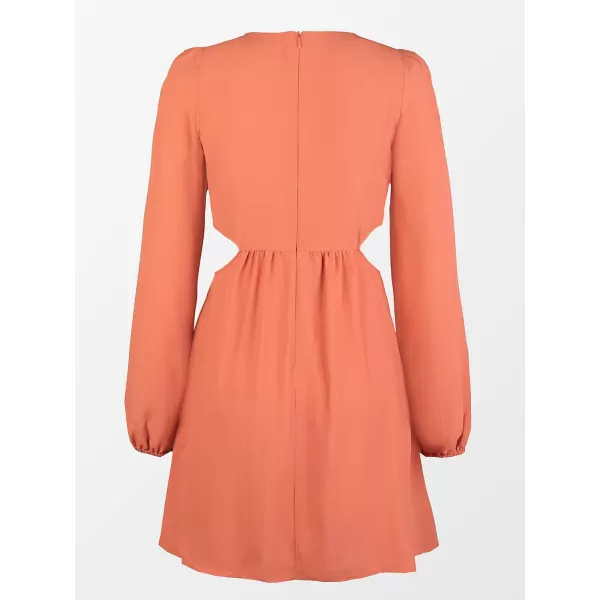 imageCUPSHE Dress for Women Long Sleeve Midi Length Cut Out V Neck Plunge Zipper EyeletOrange
