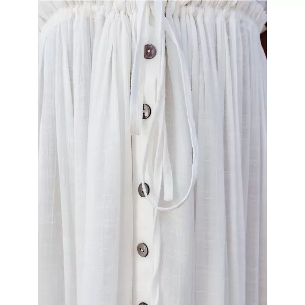 imageCUPSHE Dress for Women Midi Button Down Cover Up Short Ruffle Sleeves Elastic Waist Pocket Frill V NeckWhite