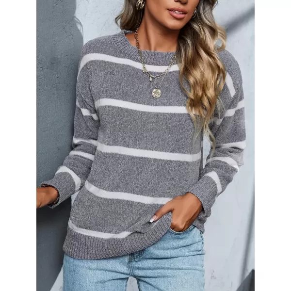 imageCUPSHE Dropped Shoulder Sweater for Women Casual Long Sleeve Round Neck Stripe Pullover Relaxed FitStripe