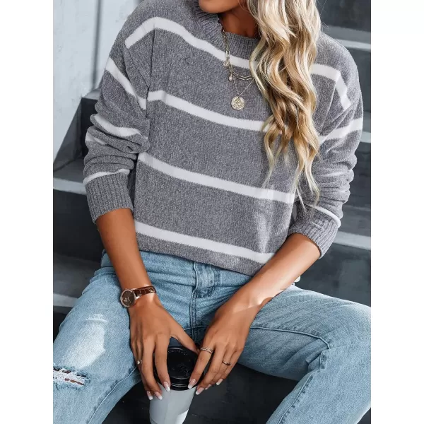 imageCUPSHE Dropped Shoulder Sweater for Women Casual Long Sleeve Round Neck Stripe Pullover Relaxed FitStripe