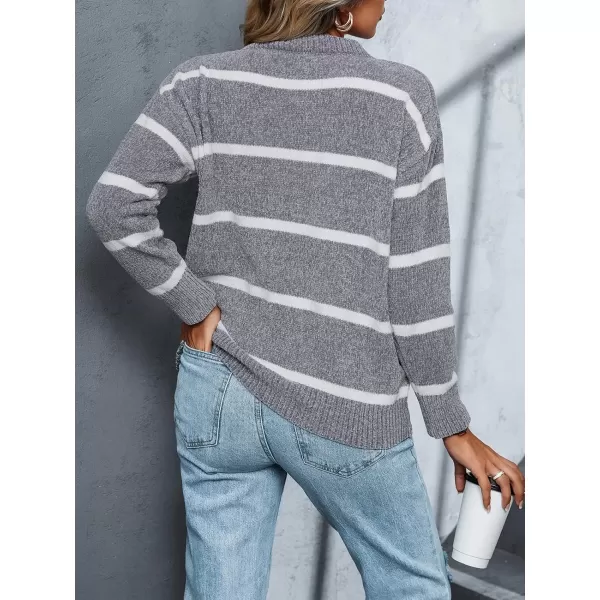 imageCUPSHE Dropped Shoulder Sweater for Women Casual Long Sleeve Round Neck Stripe Pullover Relaxed FitStripe