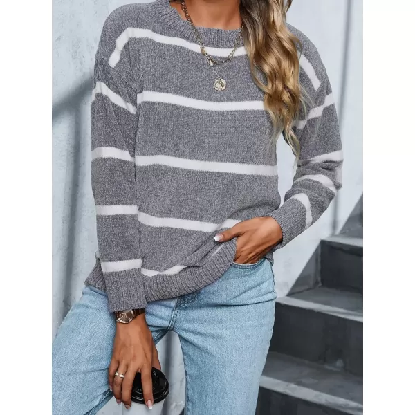 imageCUPSHE Dropped Shoulder Sweater for Women Casual Long Sleeve Round Neck Stripe Pullover Relaxed FitStripe
