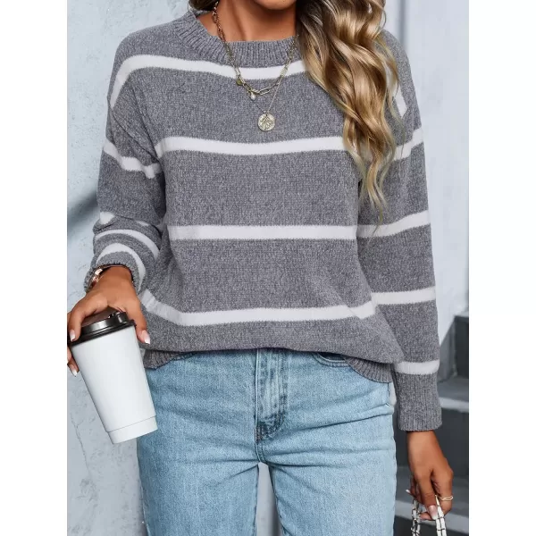 imageCUPSHE Dropped Shoulder Sweater for Women Casual Long Sleeve Round Neck Stripe Pullover Relaxed FitStripe