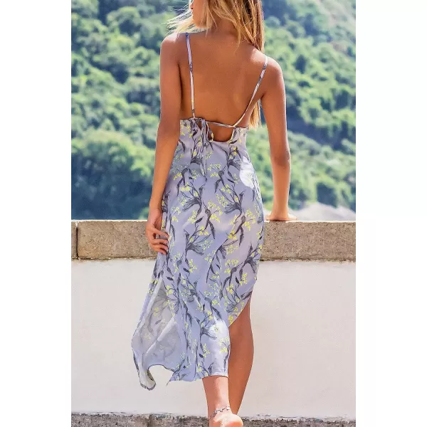 imageCUPSHE Floral Dress for Women Keyhole Sleeveless Backless Mid Calf DressMulticoloured