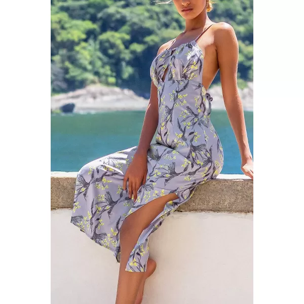 imageCUPSHE Floral Dress for Women Keyhole Sleeveless Backless Mid Calf DressMulticoloured