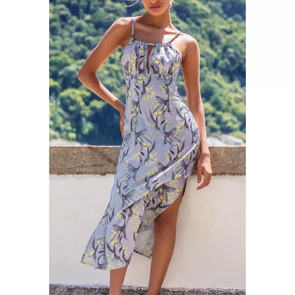 imageCUPSHE Floral Dress for Women Keyhole Sleeveless Backless Mid Calf DressMulticoloured