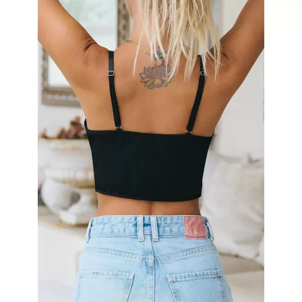 imageCUPSHE Floral Lace Underwire Bustier Cropped Cami Tee Shirts Sleeveless Tank Tops Casual SexyBlack