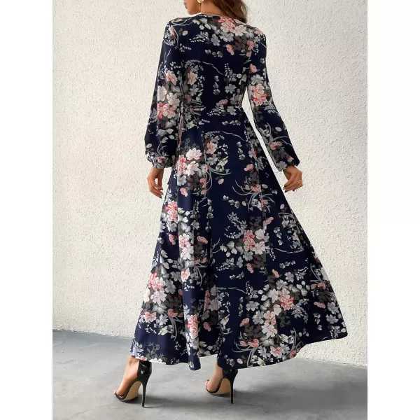 imageCUPSHE Floral Print Maxi Dresses for Women Aline Long Sleeves Fall High Slit Wrap DressMulticoloured