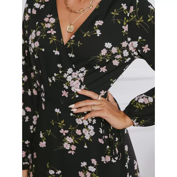 imageCUPSHE Floral Print Maxi Dresses for Women Aline Long Sleeves Fall High Slit Wrap DressWhite Floral
