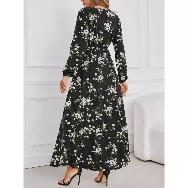 imageCUPSHE Floral Print Maxi Dresses for Women Aline Long Sleeves Fall High Slit Wrap DressWhite Floral
