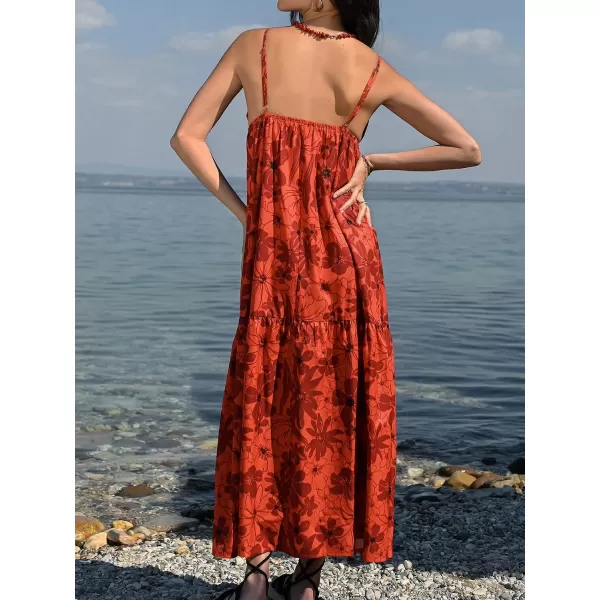 imageCUPSHE Floral Print VNeck AShape Dress Sleeveless Maxi Dresses Casual SummerRed