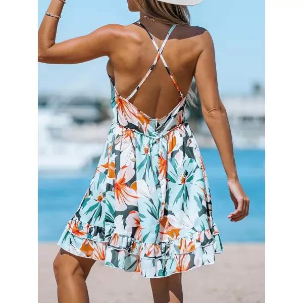 imageCUPSHE Floral VNeck Cami Dress Empire Waist Mini Dresses Casual SummerBlue