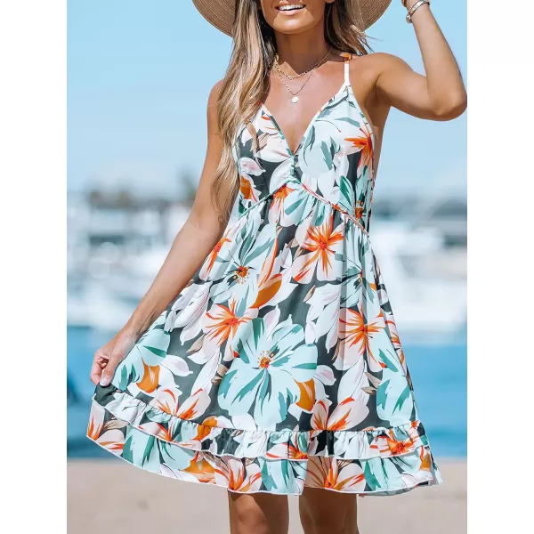imageCUPSHE Floral VNeck Cami Dress Empire Waist Mini Dresses Casual SummerBlue