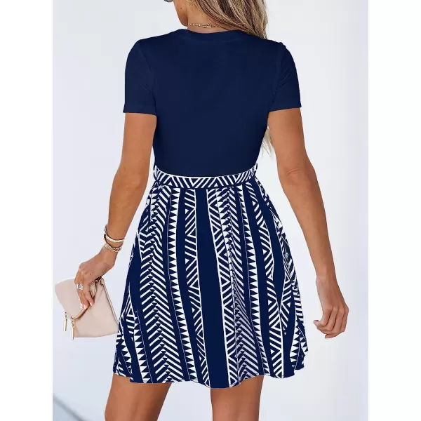 imageCUPSHE Geo Print Belted Combo Dress Short Sleeves Crew Neck Dresses Casual SummerPink Leopard
