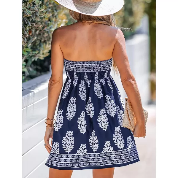 imageCUPSHE Geo Print Smocked Mini Tube Dress Sleeveless Dress Casual Beach SummerBlue